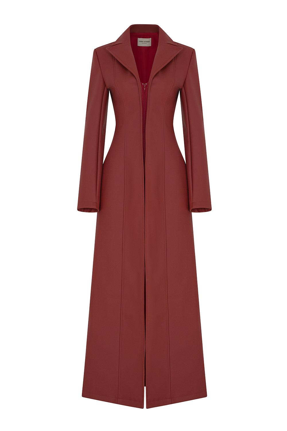 Women's Ulster A-line Front Zipper Leather Midi Trench Coat XS/S/M/L/XL/Customize Burgundy MEAN BLVD Burgundy / L Women's Ulster A-line Front Zipper Leather Midi Trench Coat XS/S/M/L/XL/Customize Burgundy MEAN BLVD Burgundy / L