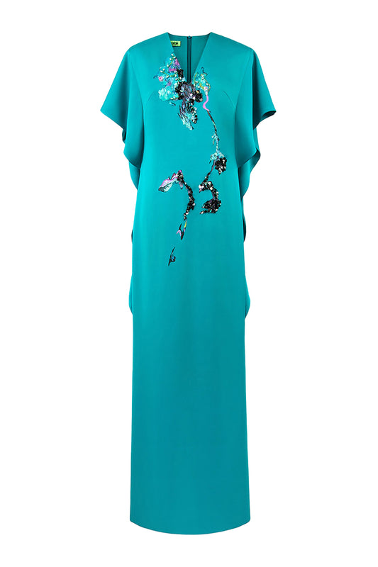 Himalayan Straight V-Neck Organza Floor Length Dress