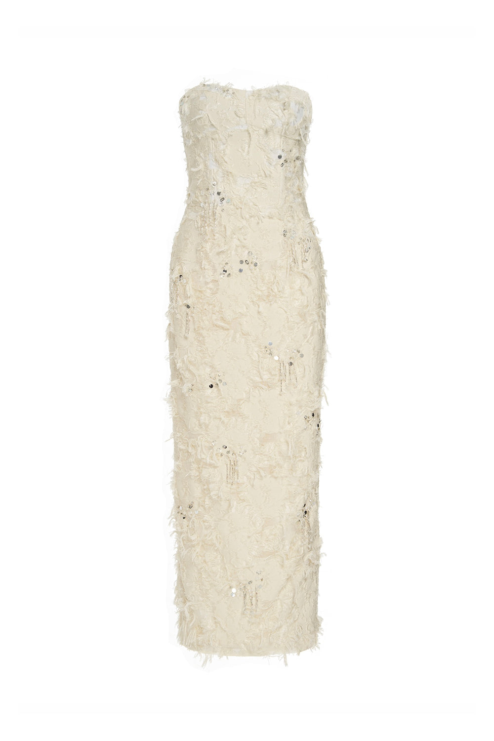 farley strapless metallic maxi dress Women's Farley Strapless Semi-Heart Neck Taffeta Midi Dress S/M/L/Customize Vanilla MEAN BLVD Vanilla / S
