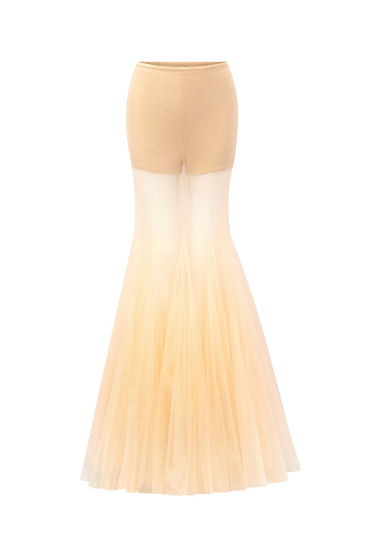 Grace Gored See-Through Tulle Floor Length Skirt