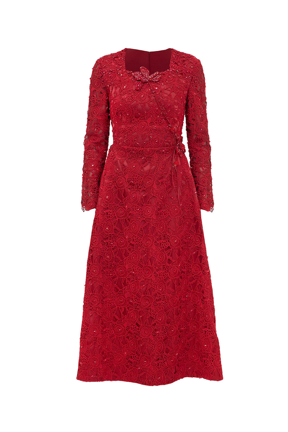 Women's Starlit Square Neck Midi Dress Crimson S/M/L/XL/XXL MEAN BLVD Crimson / S Women's Starlit Square Neck Midi Dress Crimson S/M/L/XL/XXL MEAN BLVD Crimson / S