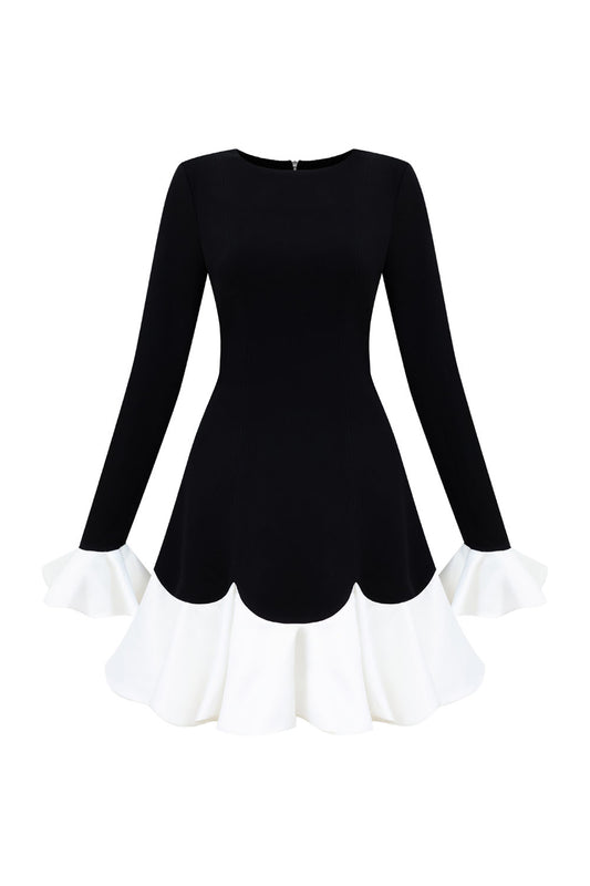 Jabott’ Fit and Flare Poet Sleeved Taffeta Cotton Mini Dress