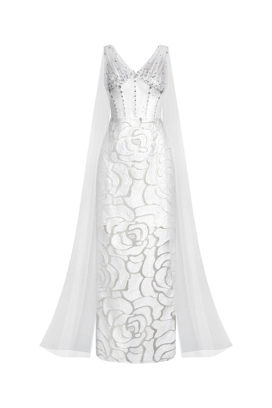 Regalia Sheath Cape Shoulder Mesh Lace Ankle Length Dress