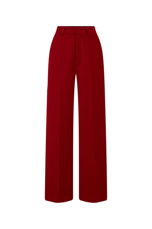 Violeta Straight Ribbed Poly Silk Floor Length Pants