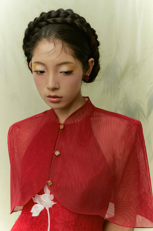 Thuc Yen Cape Sleeve Embroidery Ao Dai Set