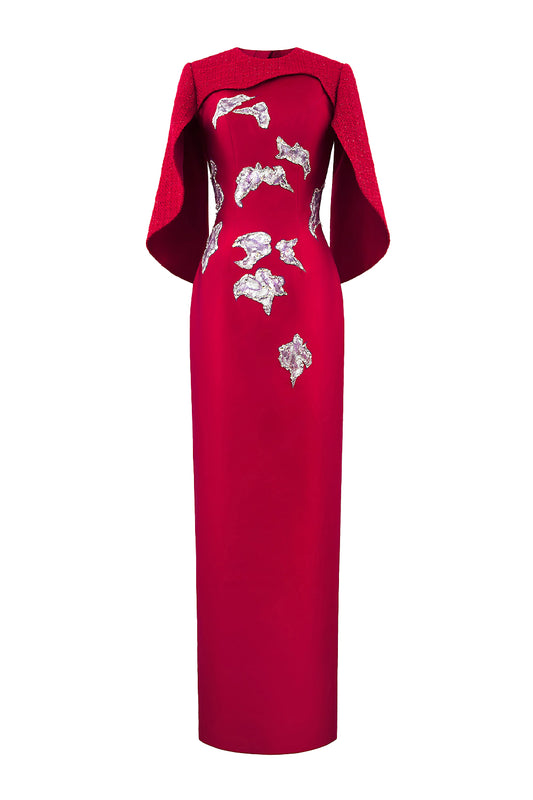 Lustre Reverie Sheath Cape Sleeved Zibeline Floor Length Dress