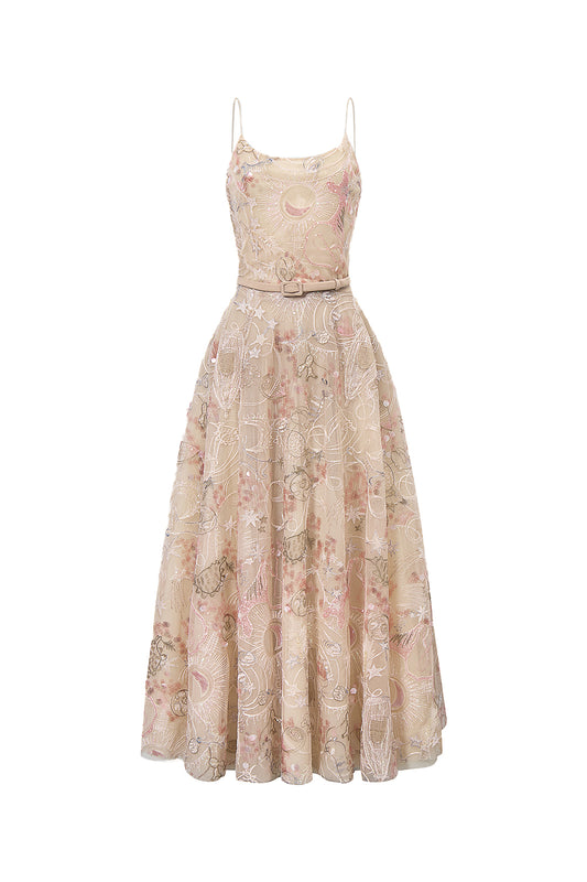 Tidal Whisper A-line Spaghetti Strap Embroidered Lace Maxi Dress