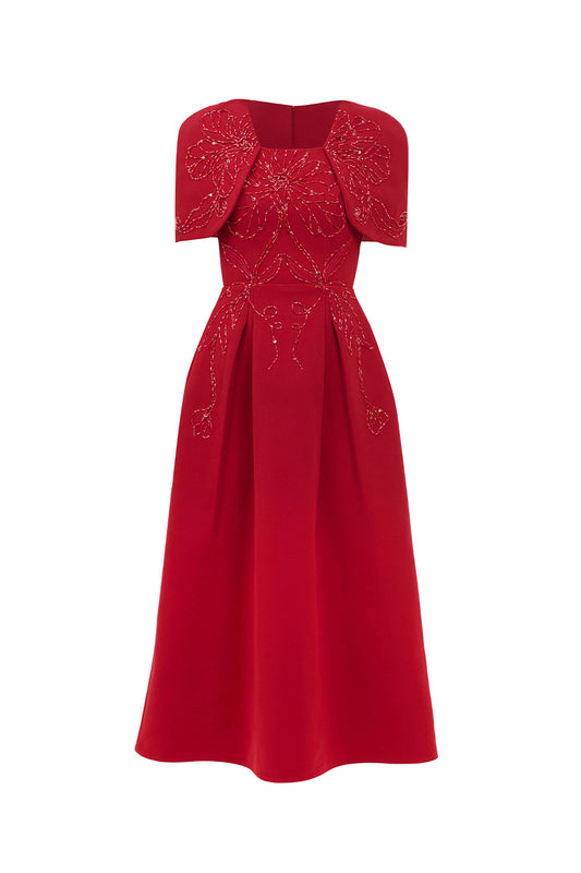 Ruby Gored Cape Sleeved Linen Blend Midi Dress