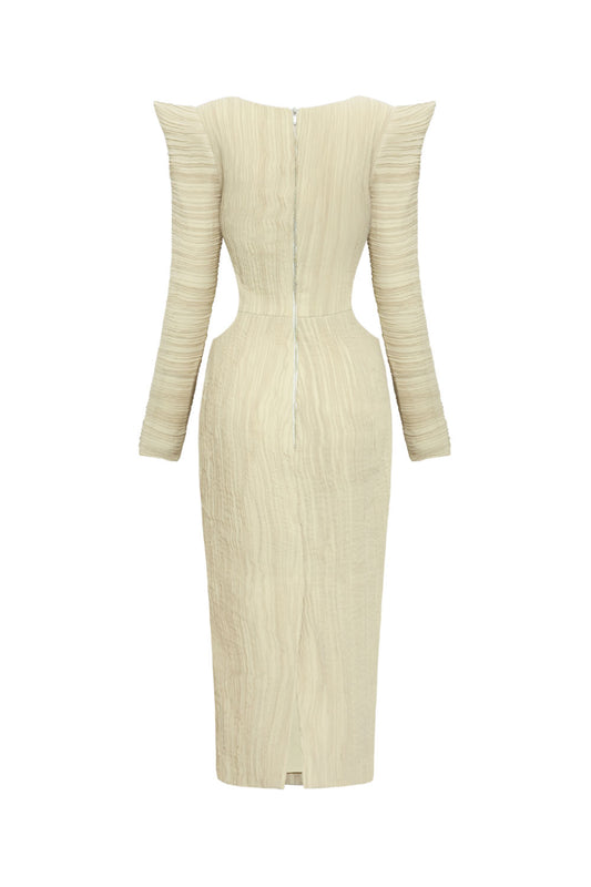 Jocelyn Pegged Queen Anne Neck Chiffon Midi Dress