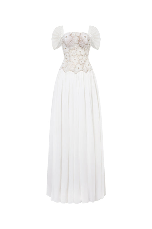 Nebula Fit and Flare Floral Mesh Lace Floor Length Dress