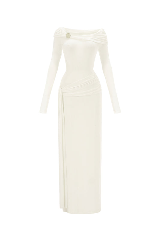 Dandelion Sheath Long Sleeved Elastic Cotton Floor Length Dress