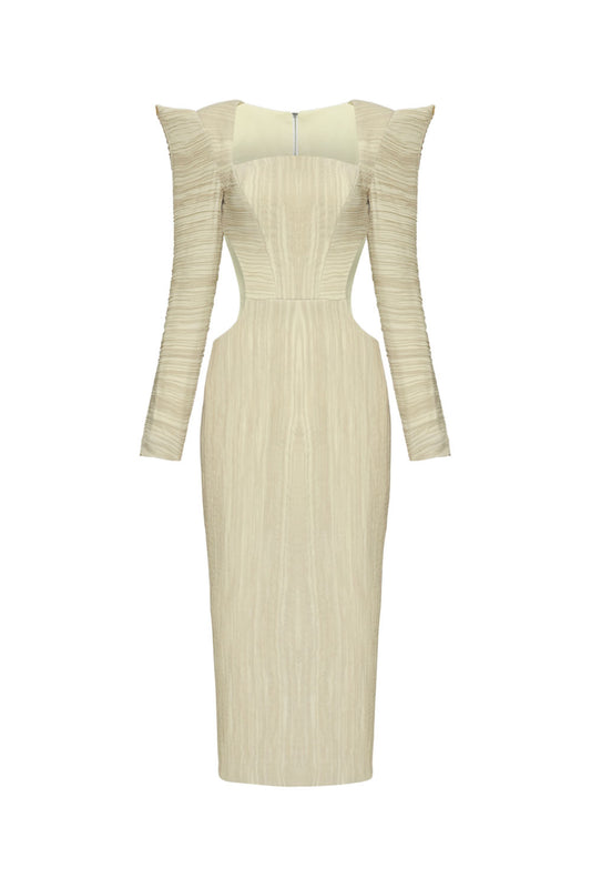 Jocelyn Pegged Queen Anne Neck Chiffon Midi Dress