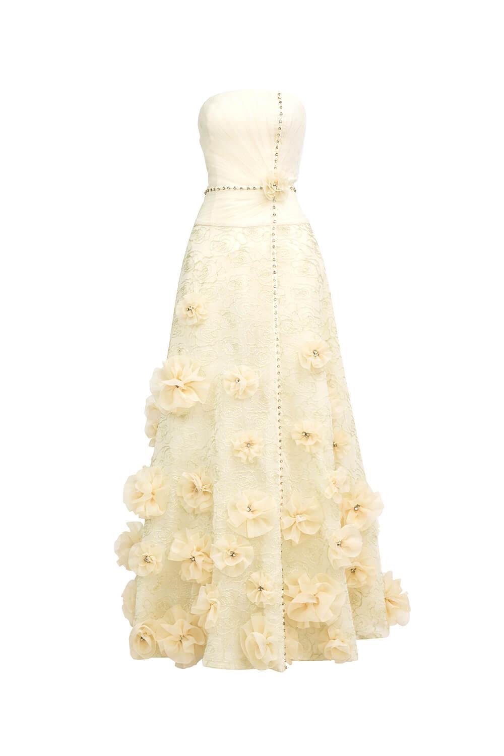 Women's Dangelo Strapless Flower Applique Polyester Floor Length Dress XXS/XS/S/M/L/XL/XXL/3XL/Customize White MEAN BLVD White / L