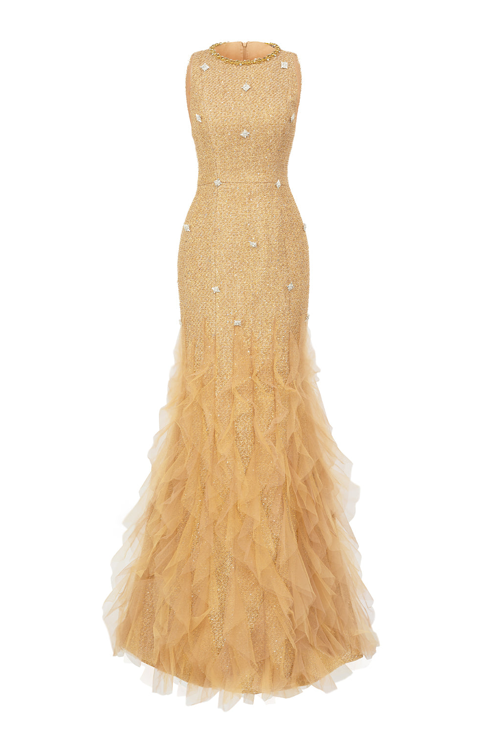 open lace back dress Women's Danielle Trumpet Jewel Neck Polyester Floor Length Dress  XXS/XS/S/M/L/XL/XXL/3XL/Customize Beige MEAN BLVD