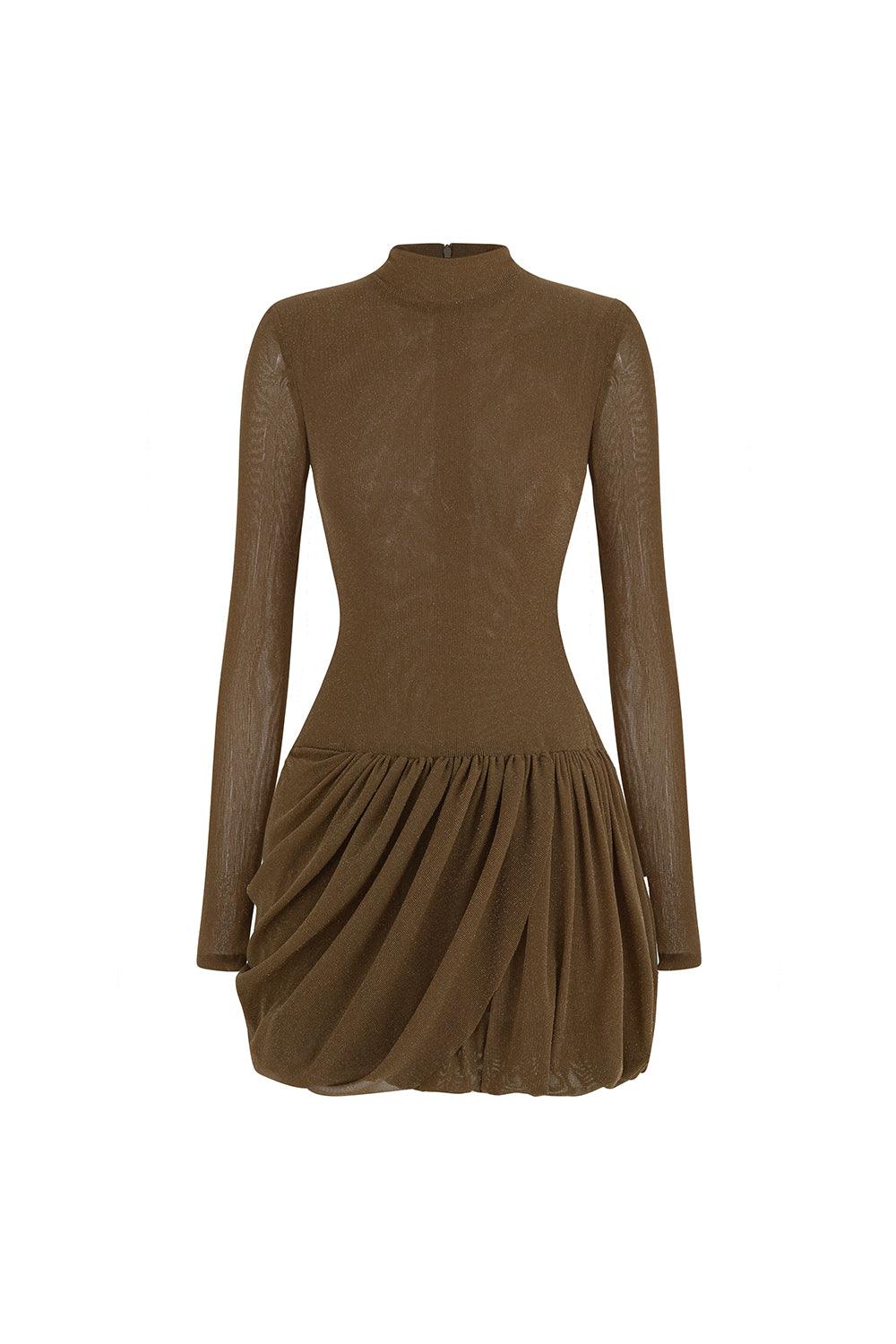 Women's Alisa Drop Waist Long Sleeved Mesh Mini Dress XS/S/M/L/XL/Customize Brown MEAN BLVD Brown / XL