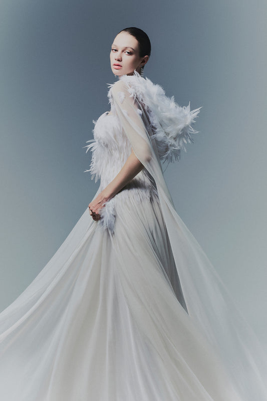 Adeline Hooded Feather Cape