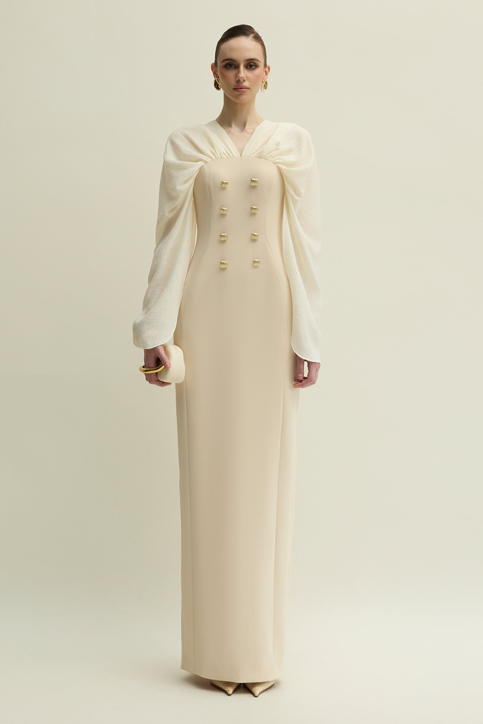 Women's Willow Split Sleeve Button Maxi Dress S/M/L/XL/XXL/Customize Ivory  & Beige MEAN BLVD