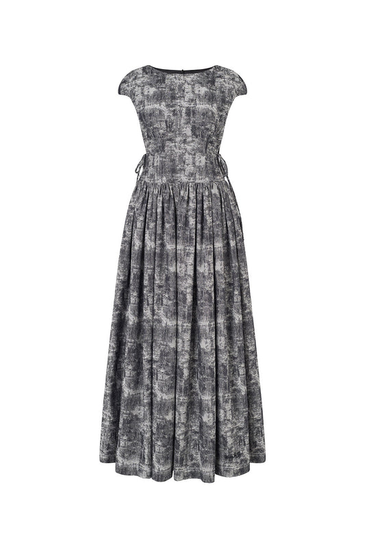 Daria Gathered Cap Sleeved Cotton Jacquard Ankle Length Dress