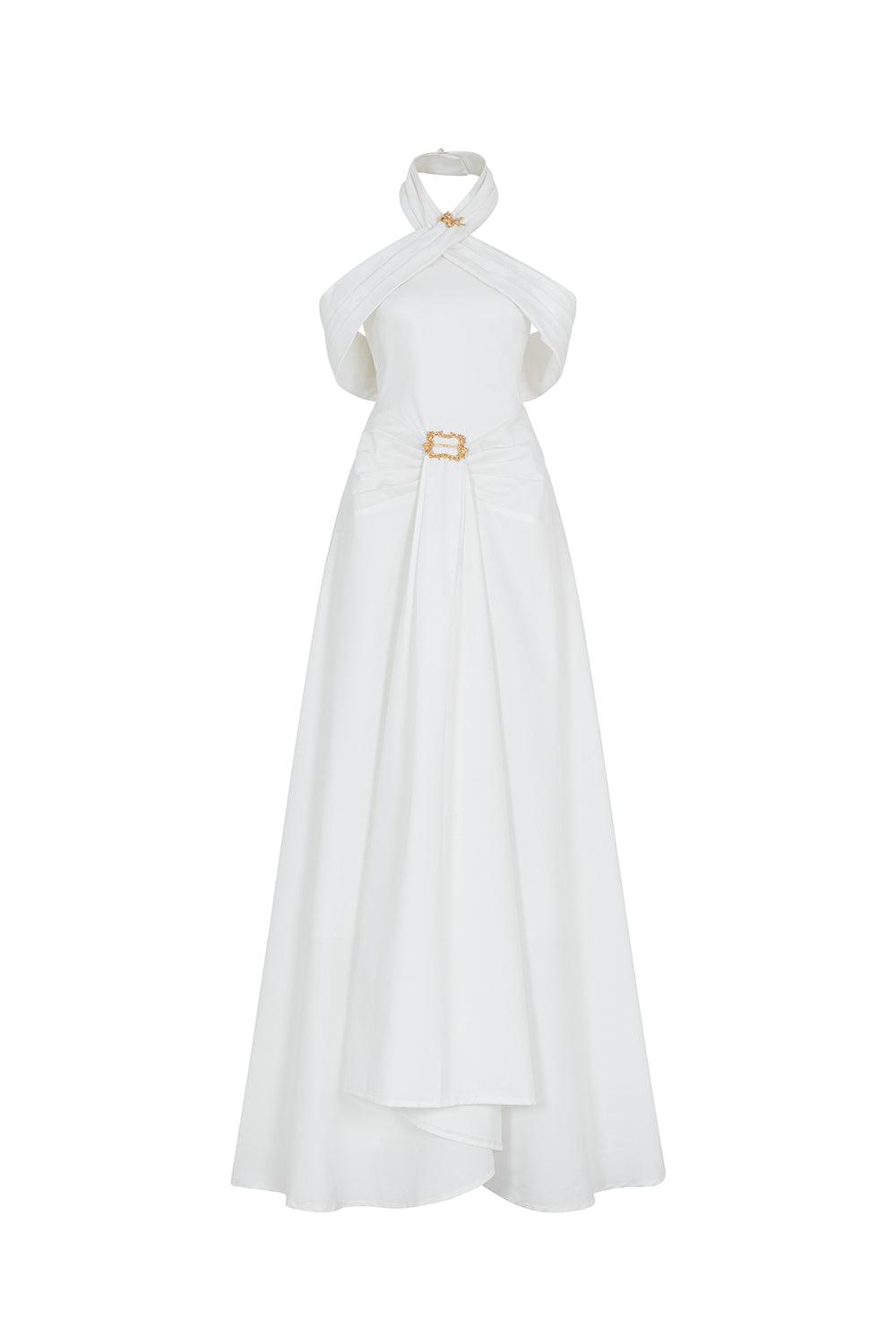 Women's Memphis A-line Halter Neck Taffeta Floor Length Dress S/M/L/XL/Customize White MEAN BLVD Women's Memphis A-line Halter Neck Taffeta Floor Length Dress S/M/L/XL/Customize White MEAN BLVD