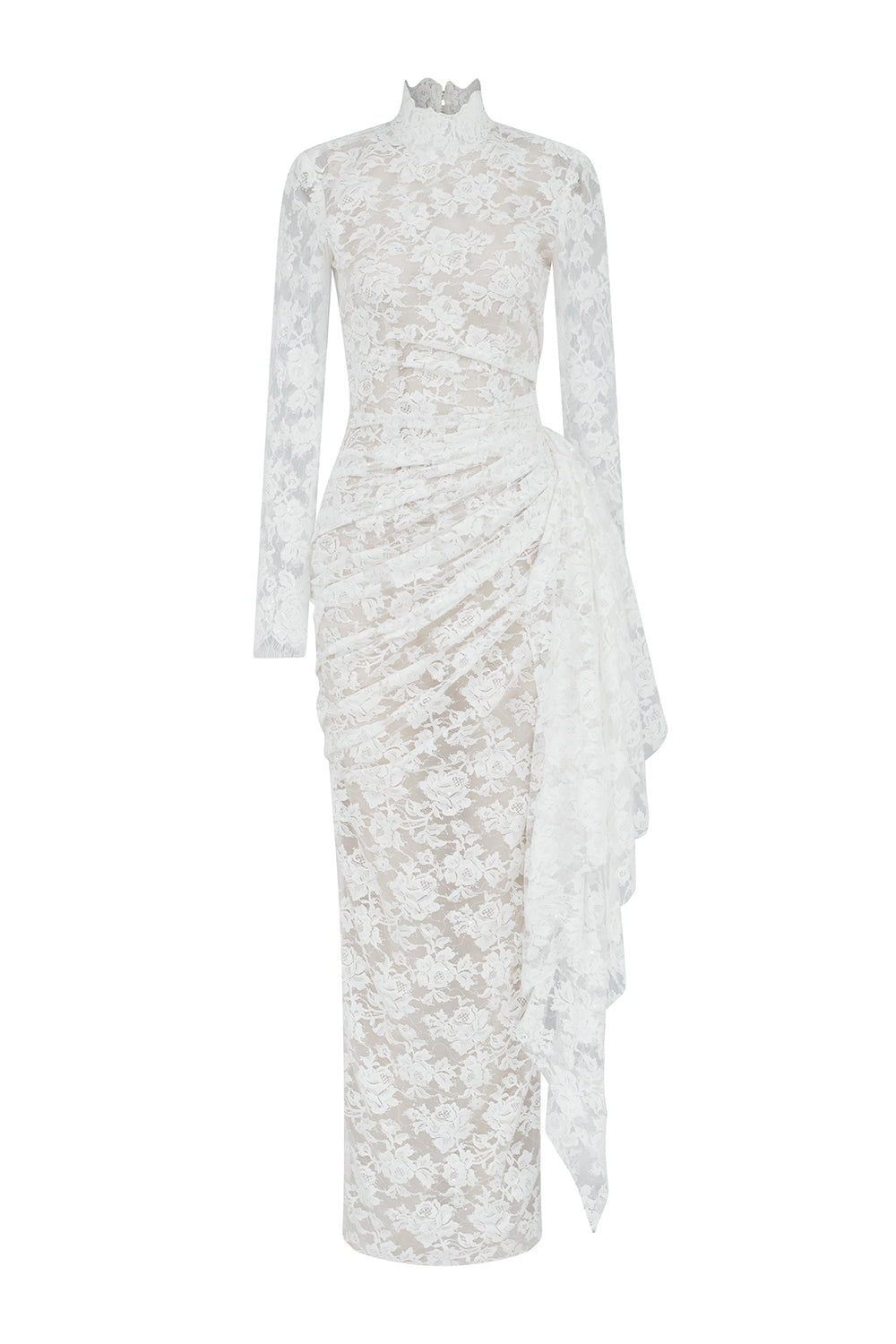 Women's Rosa Sheath High Neck Lace Ankle Length Dress XS/S/M/L/Customize Off White MEAN BLVD Off White / M Women's Rosa Sheath High Neck Lace Ankle Length Dress XS/S/M/L/Customize Off White MEAN BLVD Off White / M