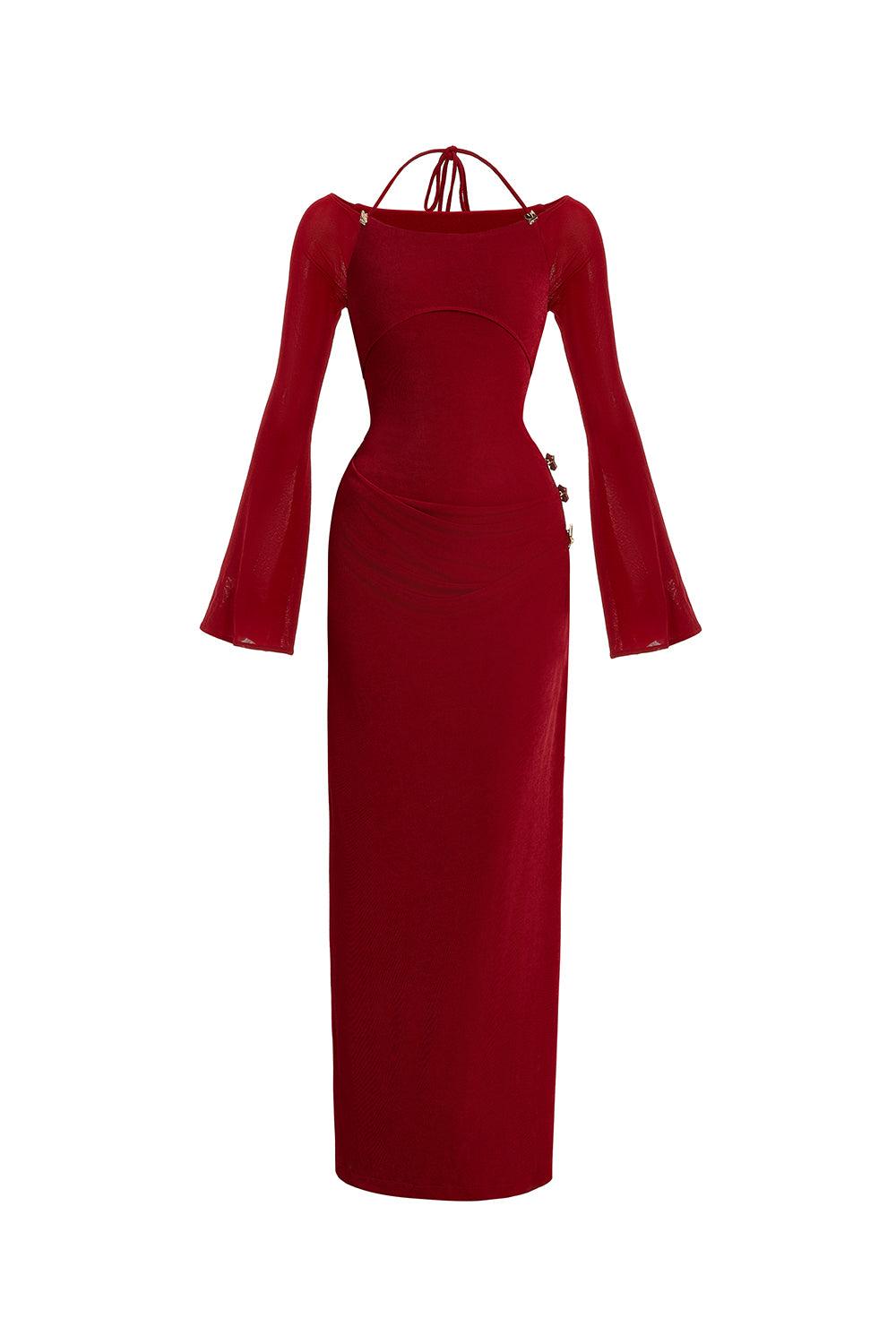 Women's Cassia A-line Halter Neck Elastic Cotton Floor Length Dress XS/S/M/L/XL/XXL/Customize Red/Black/Brown MEAN BLVD Red / XS Women's Cassia A-line Halter Neck Elastic Cotton Floor Length Dress XS/S/M/L/XL/XXL/Customize Red/Black/Brown MEAN BLVD Red / XS