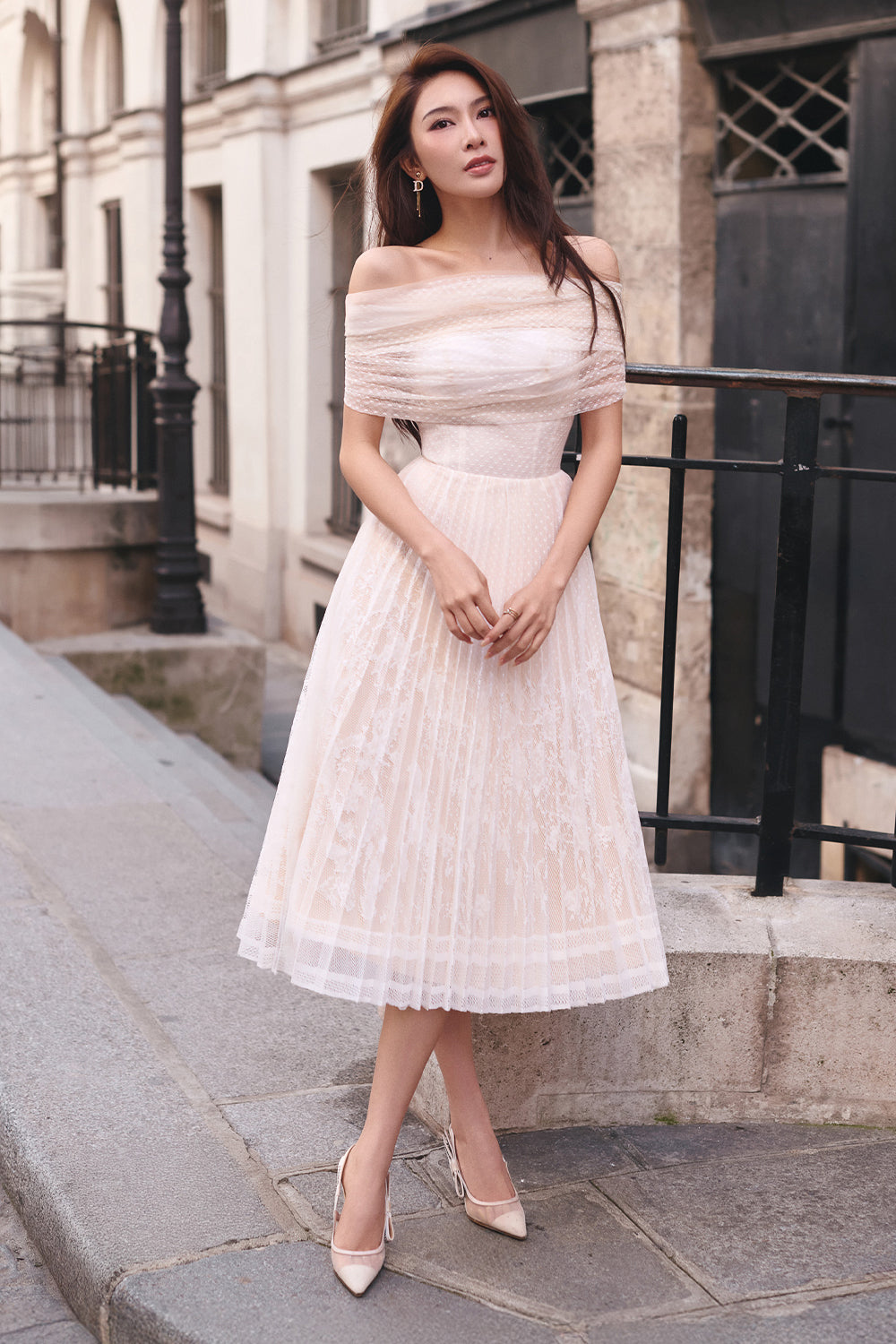 Women's Frost A-line Midi Dress Cream White/White S/M/L MEAN BLVD Women's Frost A-line Midi Dress Cream White/White S/M/L MEAN BLVD