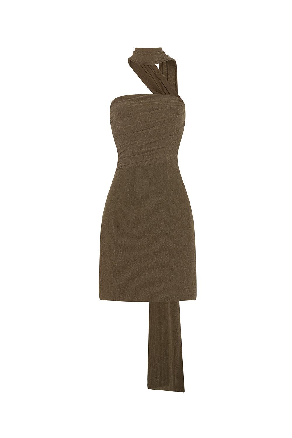 Women's Svitlana A-line Straight Across Neck Mesh Mini Dress XS/S/M/L/XL/Customize Brown MEAN BLVD Brown / M