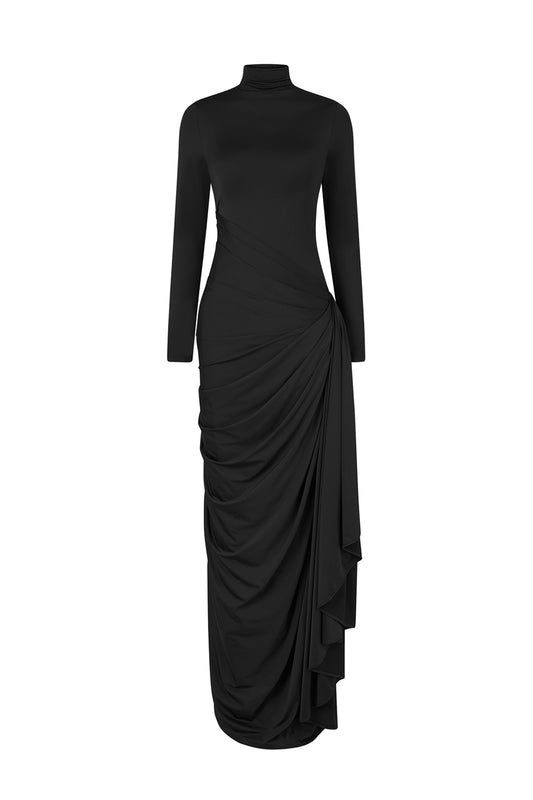 Lyra Sheath Turtle Neck Tencel Maxi Dress