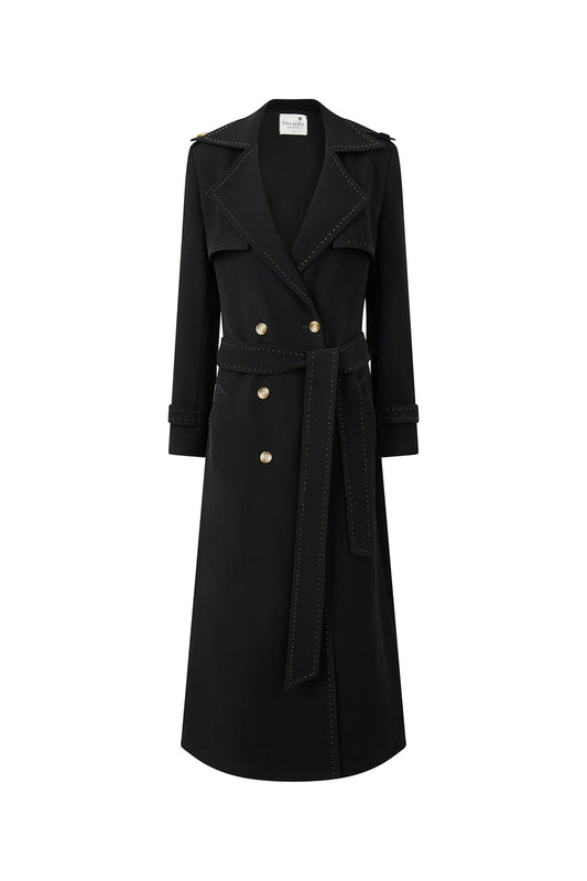 Lana A-line Storm Flap Poly Silk Calf Length Trench Coat