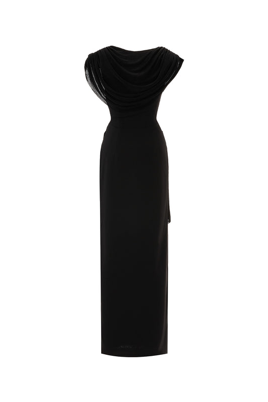 Elderberry Sheath Asymmetric Neck Cotton Spandex Ankle Length Dress