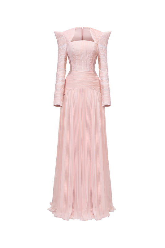 Celestial Drop Waist Square Shoulder Chiffon Floor Length Dress