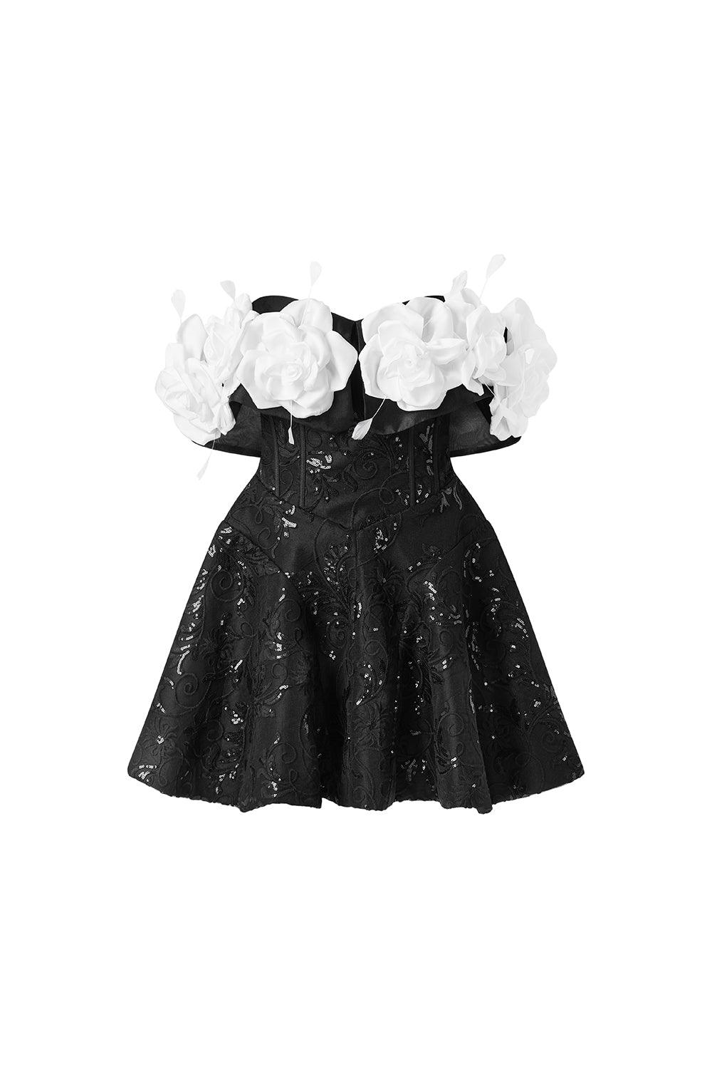 Women's Mina Rose Fit and Flare Off-Shoulder Sequin Mini Dress S/M/L Light Grey/Black MEAN BLVD Light Grey / L Women's Mina Rose Fit and Flare Off-Shoulder Sequin Mini Dress S/M/L Light Grey/Black MEAN BLVD Light Grey / L