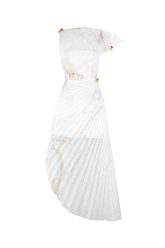 Isabella Asymmetric Pleated Organza Ankle Length Dress