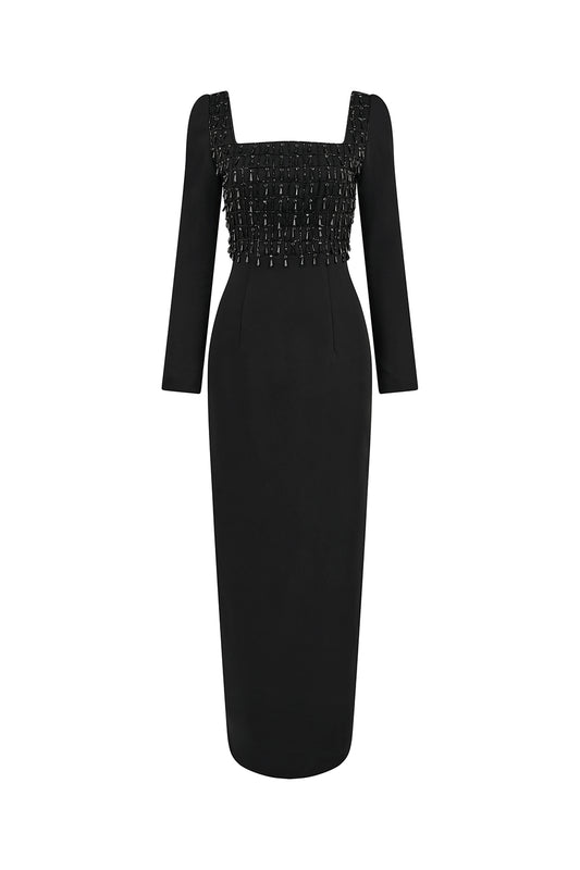 Starlight Sheath Back Slit Poly Silk Ankle Length Dress