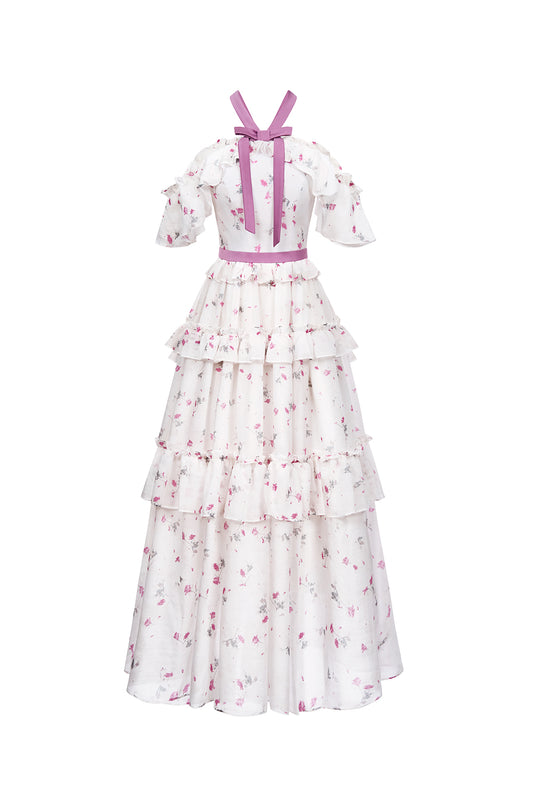 Flora Layered V-Neck Tencel Ankle Length Dress