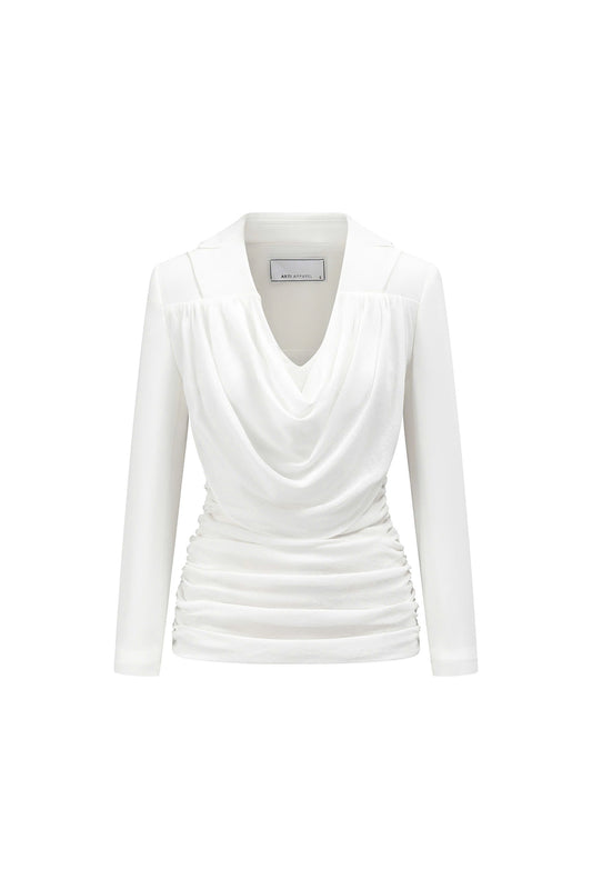 Jemmia Gathered Cowl Neck Cotton Blend Top