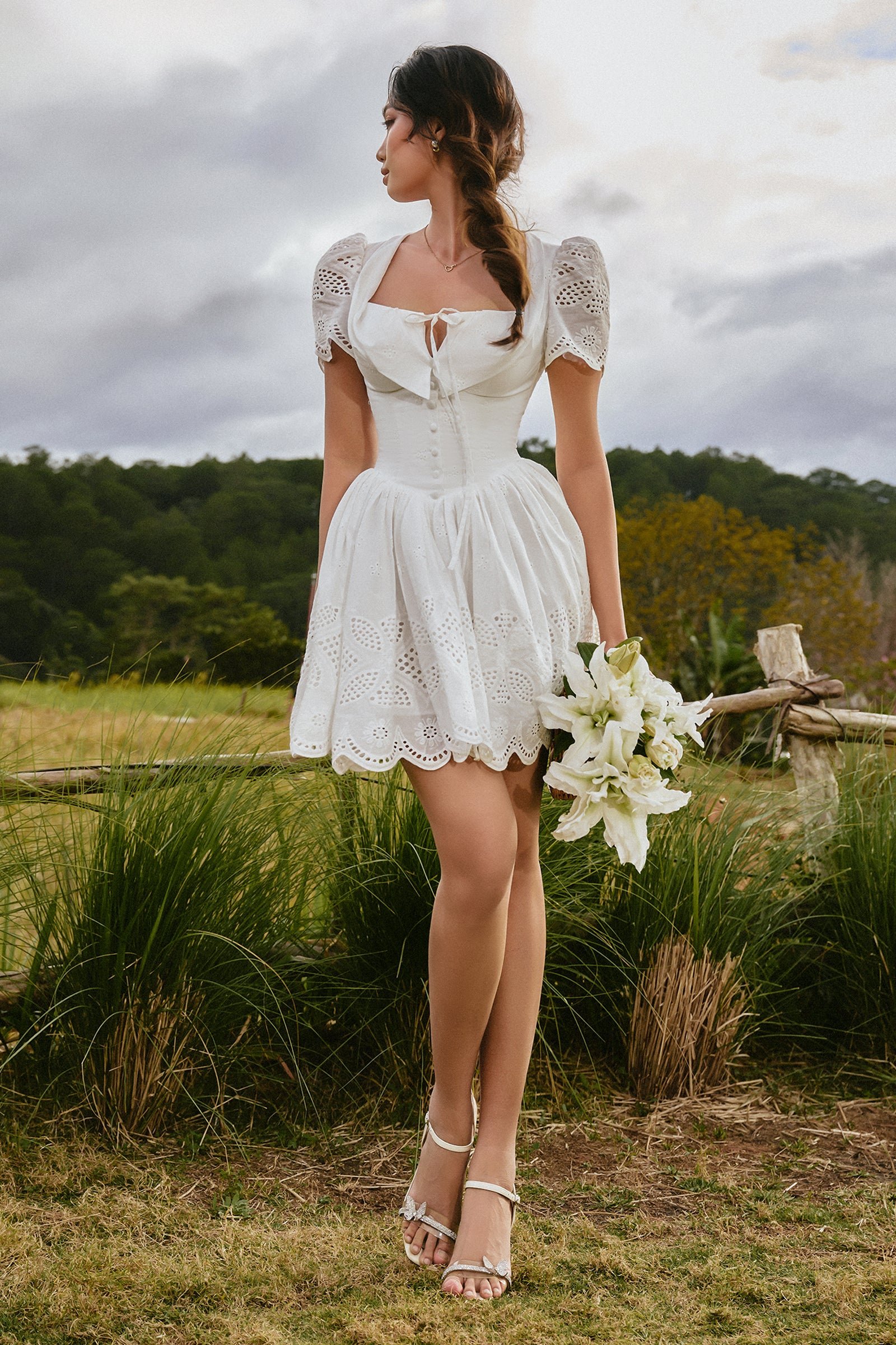 knee length dresses for ladies Leau Raquel Babydoll Corset Mini Dress in White, Women's S at Urban Outfitters main image 1