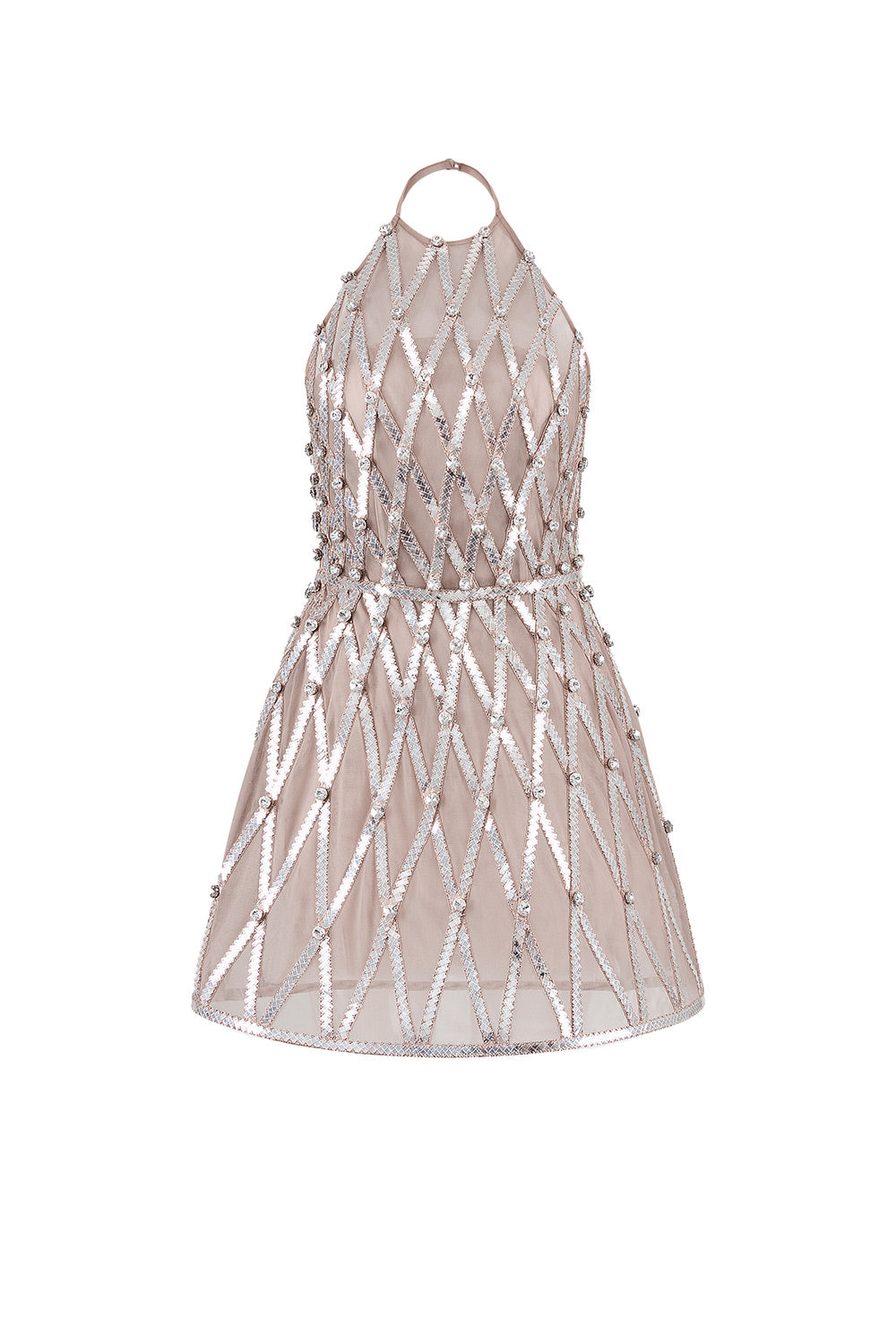 Women's Marilyn A-line Halter Neck Mesh Mini Dress Customize Cream/Grey MEAN BLVD Women's Marilyn A-line Halter Neck Mesh Mini Dress Customize Cream/Grey MEAN BLVD