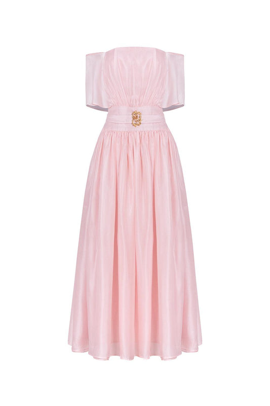 Rosine Gathered Off-Shoulder Silk Organza Midi Dress