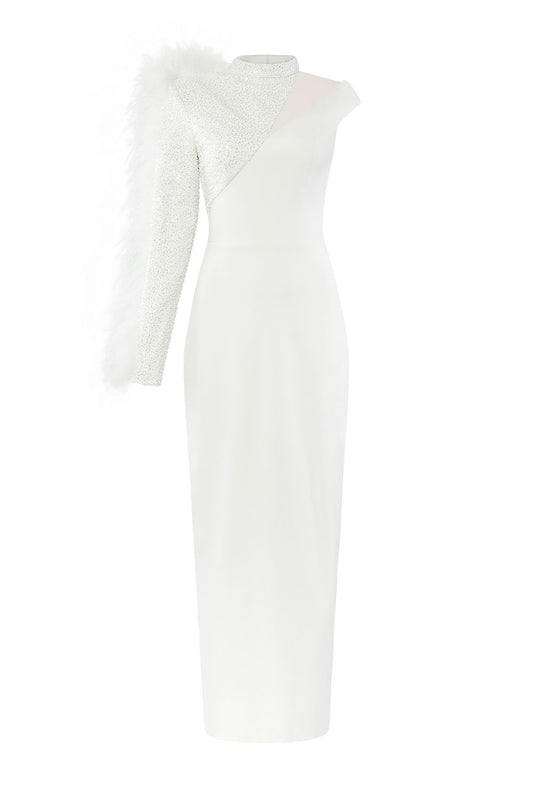 Siriella Pencil Asymmetric Sleeved Polyester Ankle Length Dress