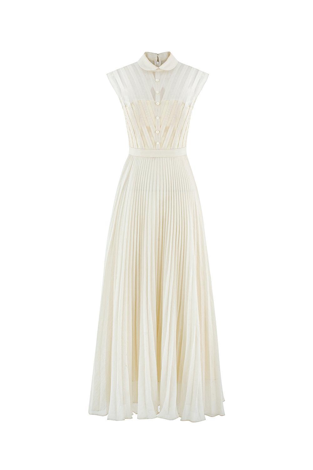 Women's Beatrice A-Line Pleated Silk Crepe Ankle Length Dress S/M/L Cream Mean Blvd Cream / L