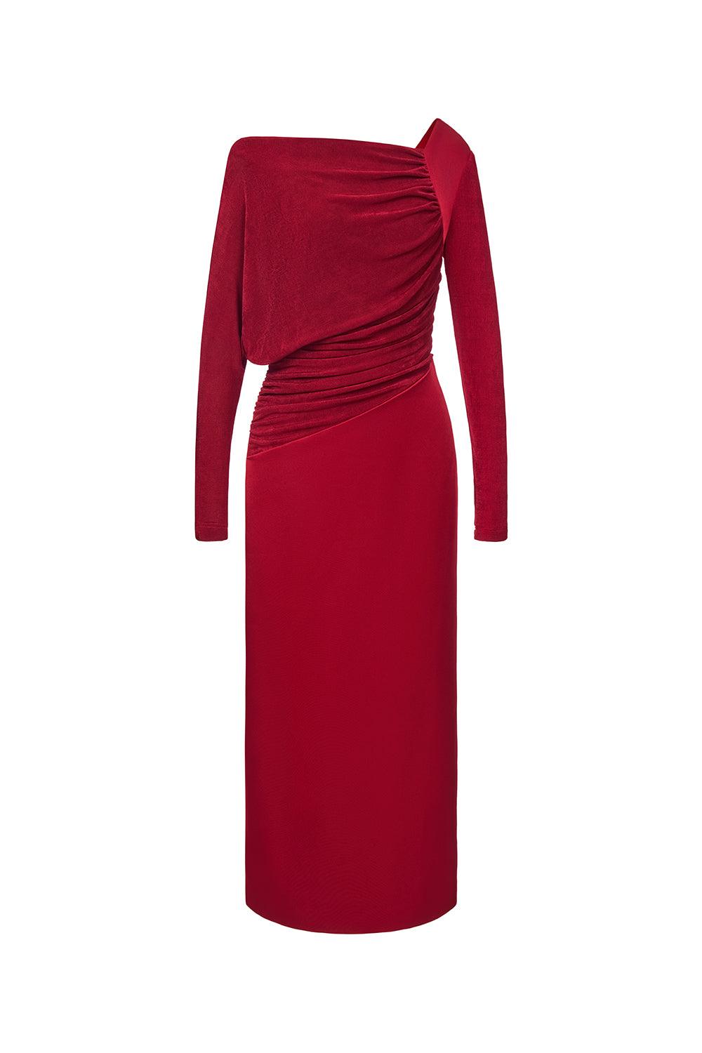 knee length dresses for ladies Women's Mirabel A-Line Back Slit Taffeta Midi Dress S/M/L/XL/Customize Red/Black Mean Blvd Black / M