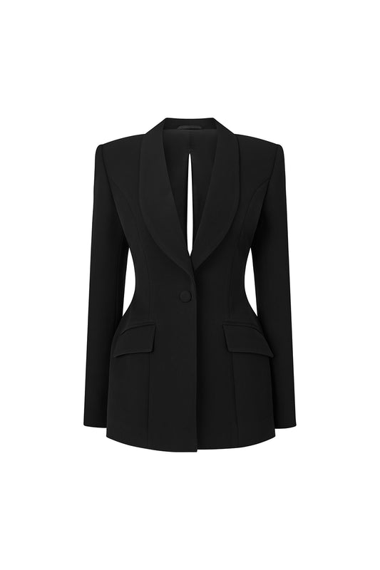 Lili Hourglass Shawl Lapel Poly Silk Blazer