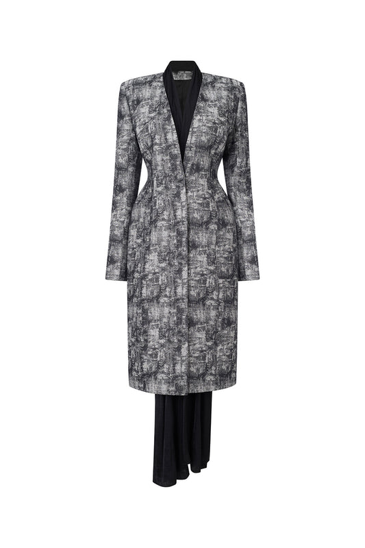 Dawn Sheath V-Neck Cotton Jacquard Knee-length Coat