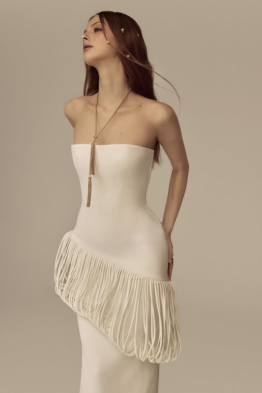 Isolara Straight Across Fringe Maxi Dress