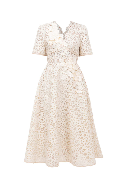 Bethany A-line V-Neck Lace Midi Dress