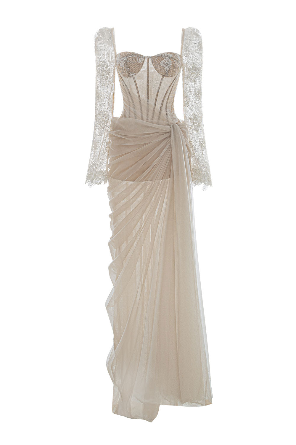 Women's Fairy Sarong Side Slit Lace Floor Length Dress XS/S/M/L/XL/Customize Nude/White MEAN BLVD White / S Women's Fairy Sarong Side Slit Lace Floor Length Dress XS/S/M/L/XL/Customize Nude/White MEAN BLVD White / S