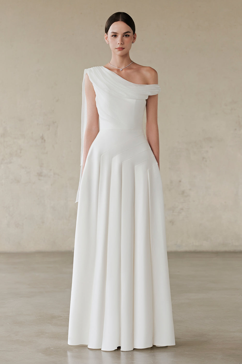 Women's Hazel Asymmetric Neck Draped Maxi Dress S/M/L/Customize White MEAN BLVD Women's Hazel Asymmetric Neck Draped Maxi Dress S/M/L/Customize White MEAN BLVD