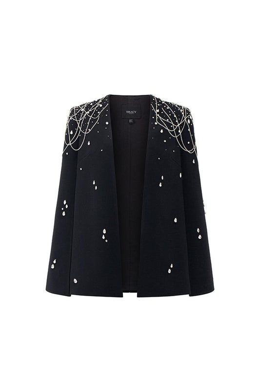 Ermias Straight Lapelless Velvet Satin Cape