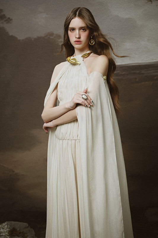 Lunaria A-line Cape Shoulder Chiffon Floor Length Dress